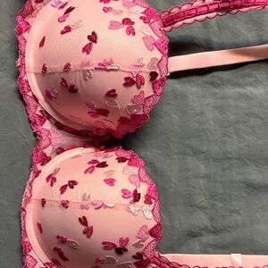La Vie En Rose Pink Embroidered Butterfly Bra
